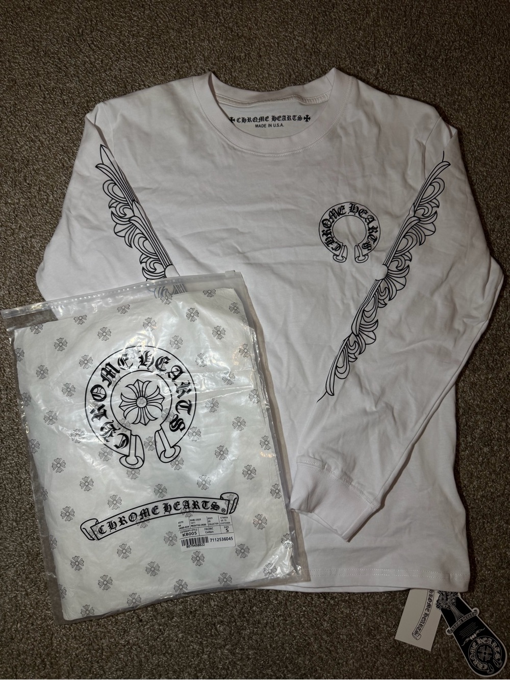Chrome Hearts White Long-Sleeve Cross & Scroll Logo Tee